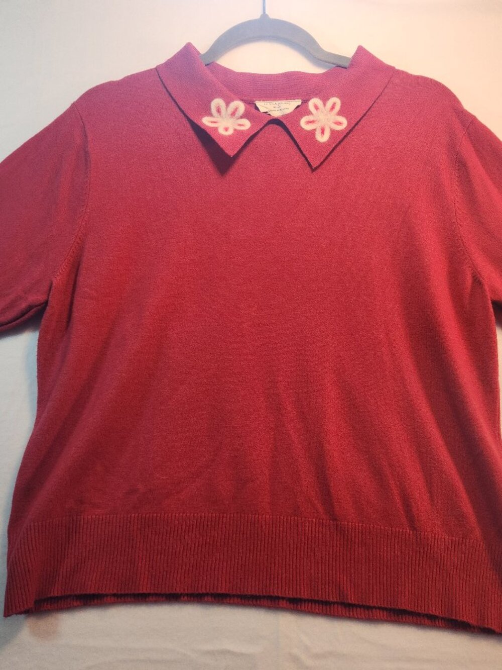 La Vila Milano Floral Embroidered Collar Knit Polo Sweater - Red / XL